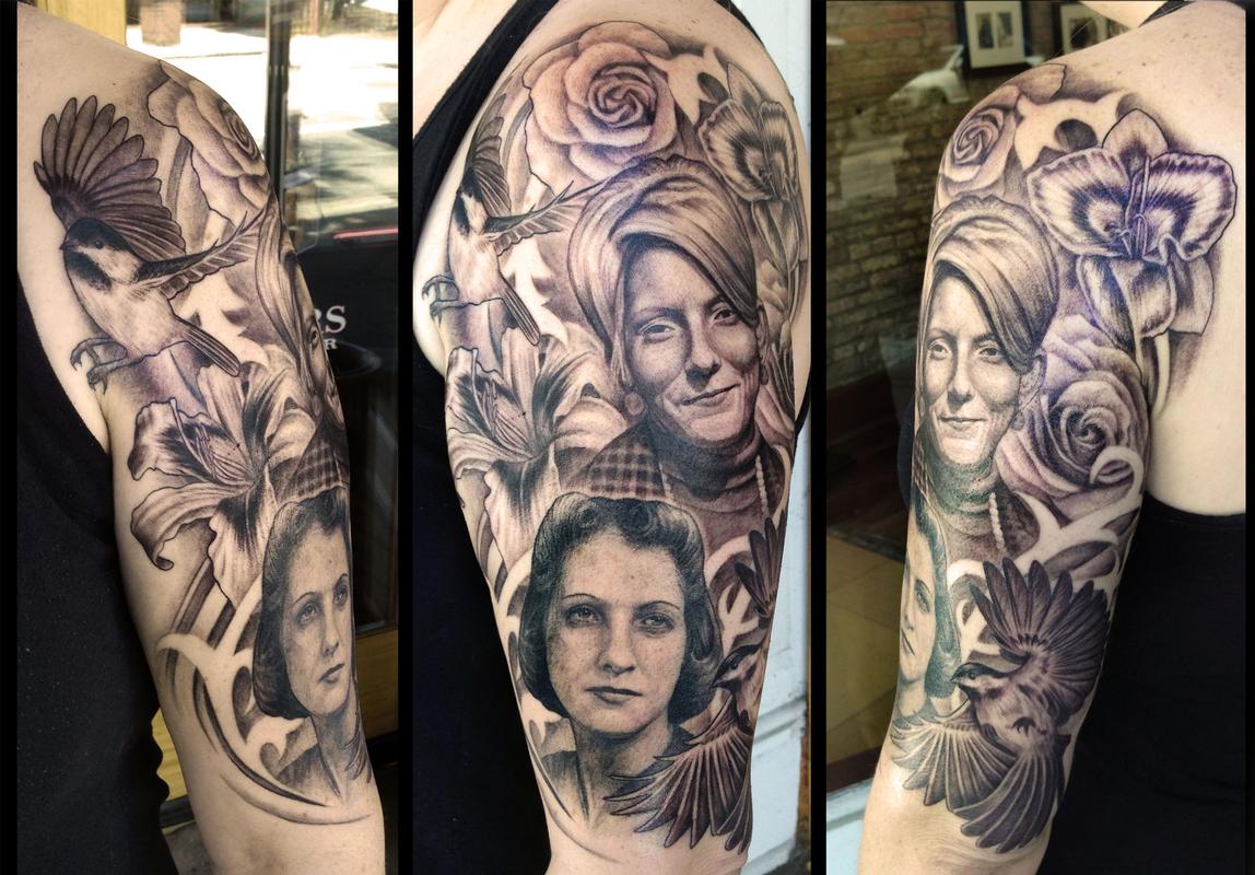 Family portrait tribute tattoo by Pepper : Tattoos